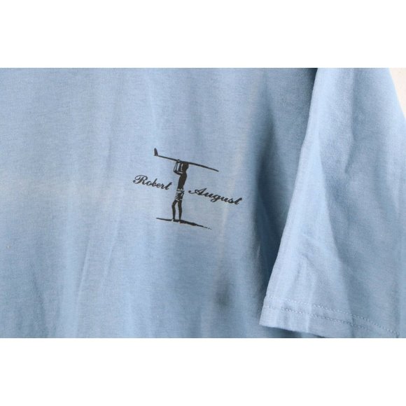 Vintage 90s Robert August Surfing Spell Out Autographed T-Shirt Blue - Picture 4 of 11